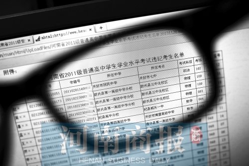 在河南招生考試信息網(wǎng)上可以看到356名違紀舞弊考生的相關(guān)信息，其中包括考生號、學(xué)籍號、所在中學(xué)等