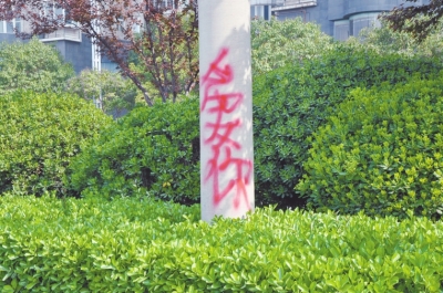 CBD路段的燈桿、公交站牌、垃圾桶、橋梁等均未幸免