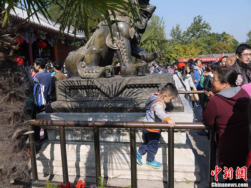 10月26日上午10點(diǎn)多，北京香山路賞紅客摩肩接踵