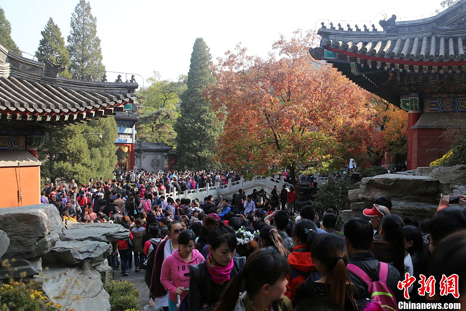　10月26日，北京香山公園內(nèi)游客摩肩接踵。
