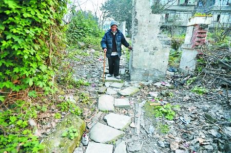 昨日，大渡口區(qū)，徐建高老人走在他鋪成的石子路上。 記者 張路橋 攝