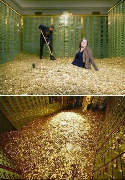 瑞典網(wǎng)店推出“金錢浴”，800萬枚硬幣堆成金“浴池”。
