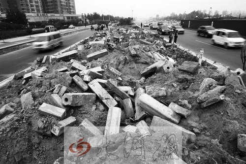 中州大道部分路段，綠化帶成了垃圾場。