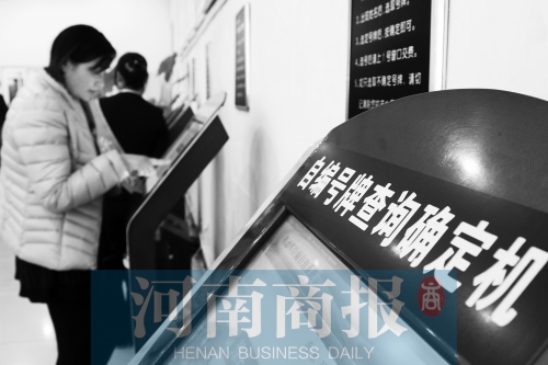 安陽車管所內(nèi)，市民在自助挑選車牌號。 鄧萬里/攝