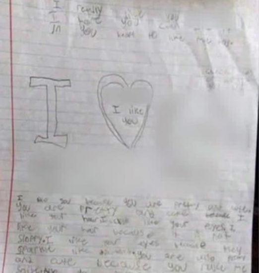 9歲男童給同伴女同學(xué)寫的情書。