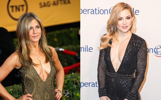 Jennifer Aniston & Kate Hudson出席重要場合也穿低胸裝。（圖片來源：臺灣東森新聞云）