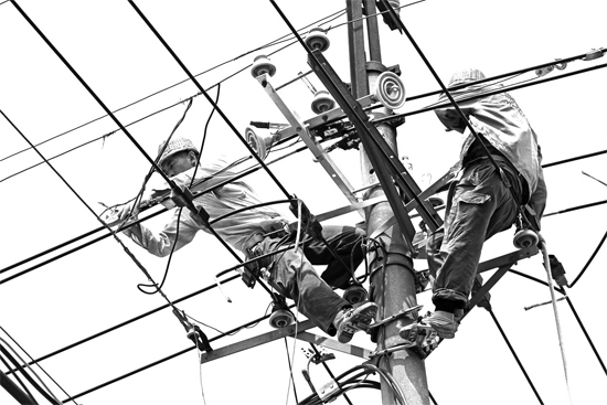 昨日中午，安陽市供電公司配電運(yùn)維專業(yè)團(tuán)隊(duì)的工作人員在維修線路