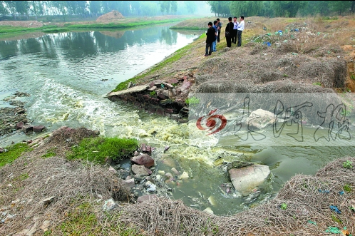 馬頭崗污水處理廠一處溢流口排放污水，異味明顯。