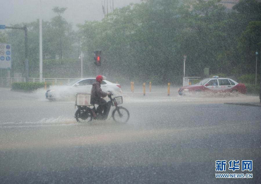 5月11日，車輛在深圳西麗留仙大道涉水前行。