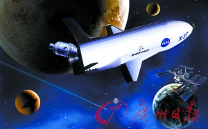 　美國X—37B宇宙飛船在太空中。（合成圖片）