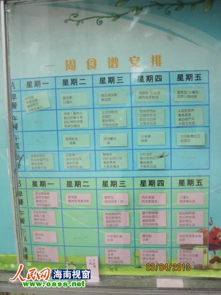 幼兒園公布的食譜，但家長(zhǎng)稱并未真正執(zhí)行