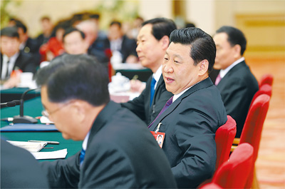 2014年3月9日，習(xí)近平參加十二屆全國人大二次會(huì)議安徽代表團(tuán)的審議。